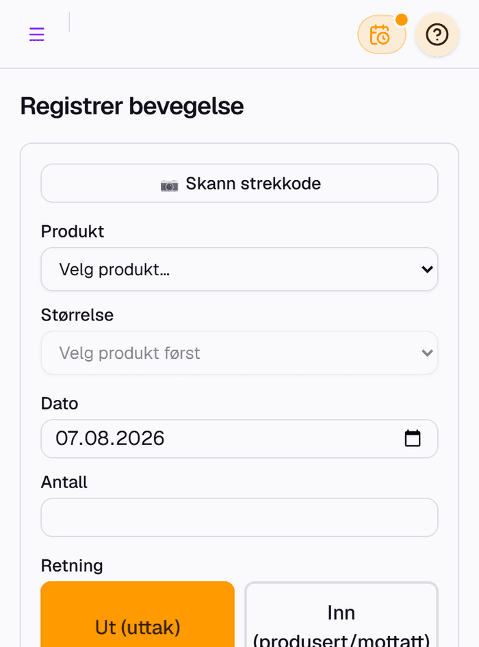 Registrer bevegelse-siden i Himml, med skann-knappen synlig, vist på mobil